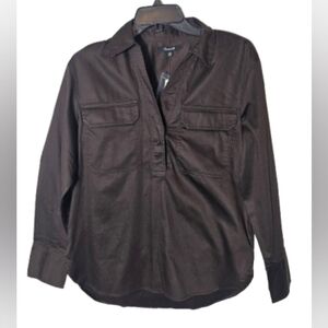 Madewell Brown Y-Neck Long Sleeve Top Women's Size XS NWT